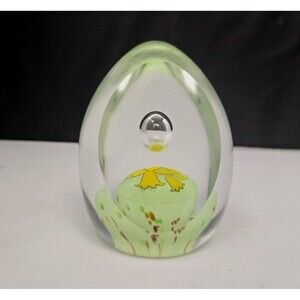 Caithness Four Seasons Art Glass Paperweight Spring Daffodils Faceted Numbered